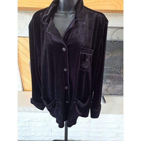Lauren Ralph Lauren Other - Lauren Ralph Lauren Black Velvet Button-Front Pajama Top XL Embroidered Pockets